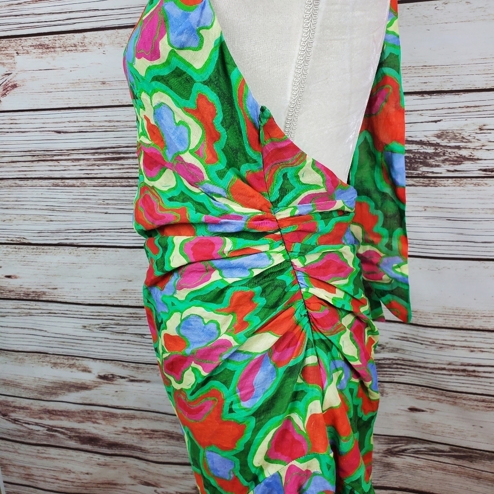 Amanda Uprichard Womens Medium Shaena Tish Style Green Floral Halter Dress  #217 - Picture 6 of 10